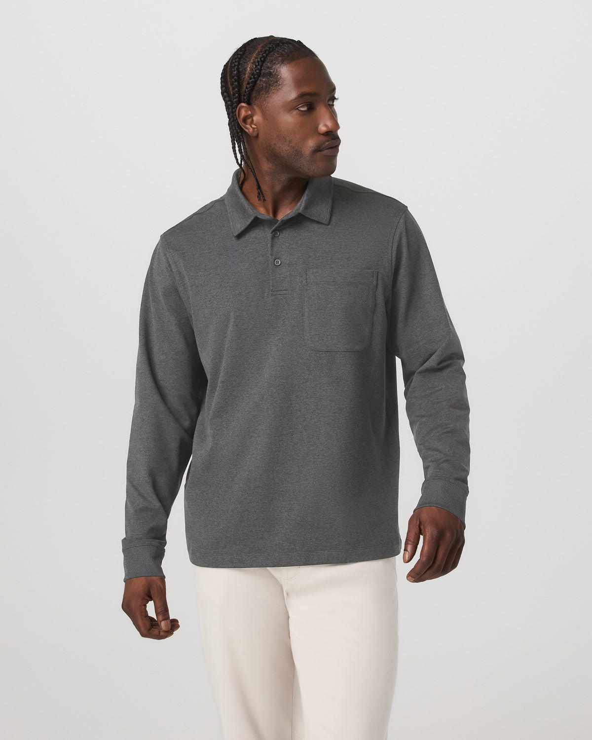 Men's Long Sleeve Coronado Rugby Charcoal Heather | Vuori Clothing