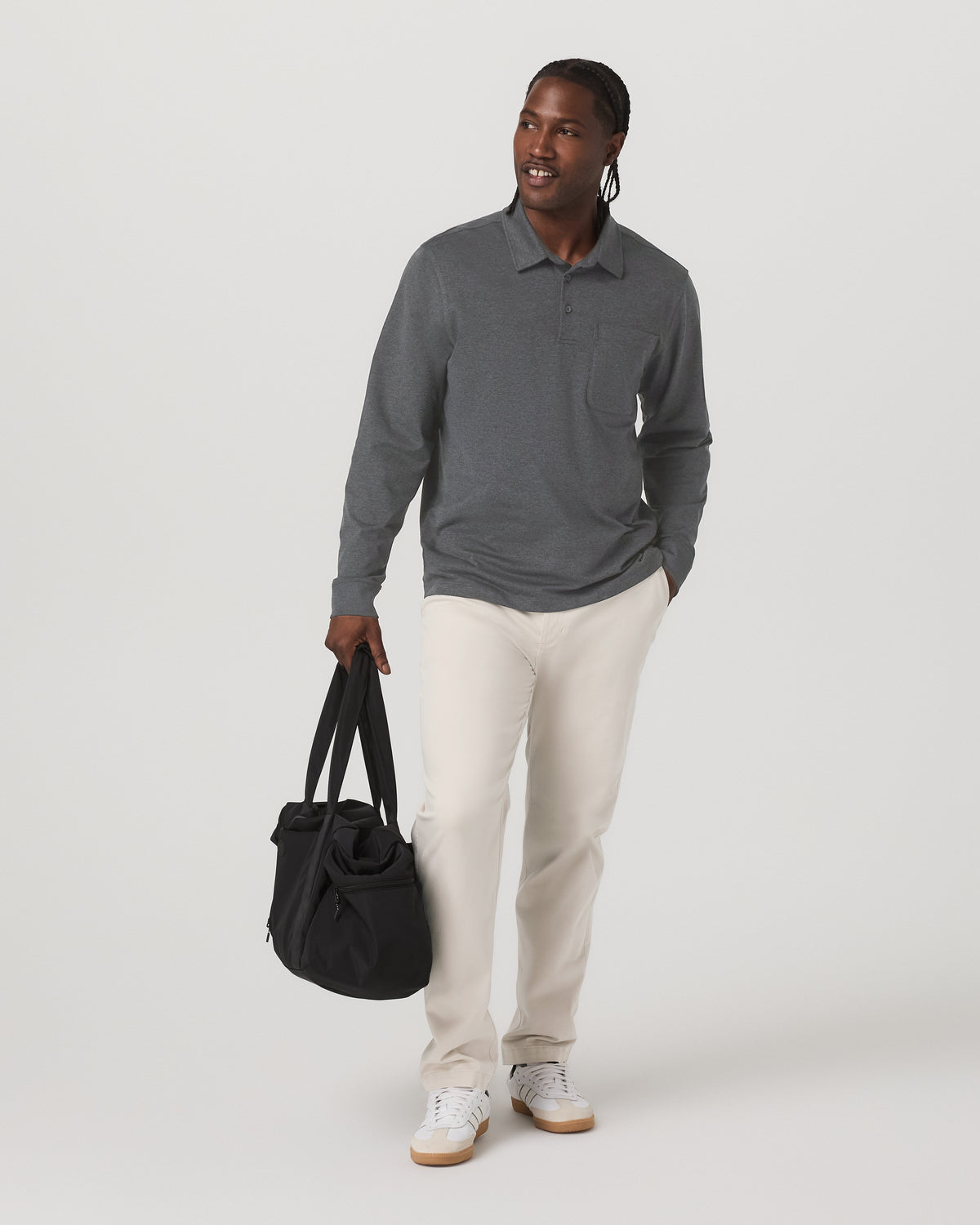 Men's Long Sleeve Coronado Rugby Charcoal Heather | Vuori Clothing