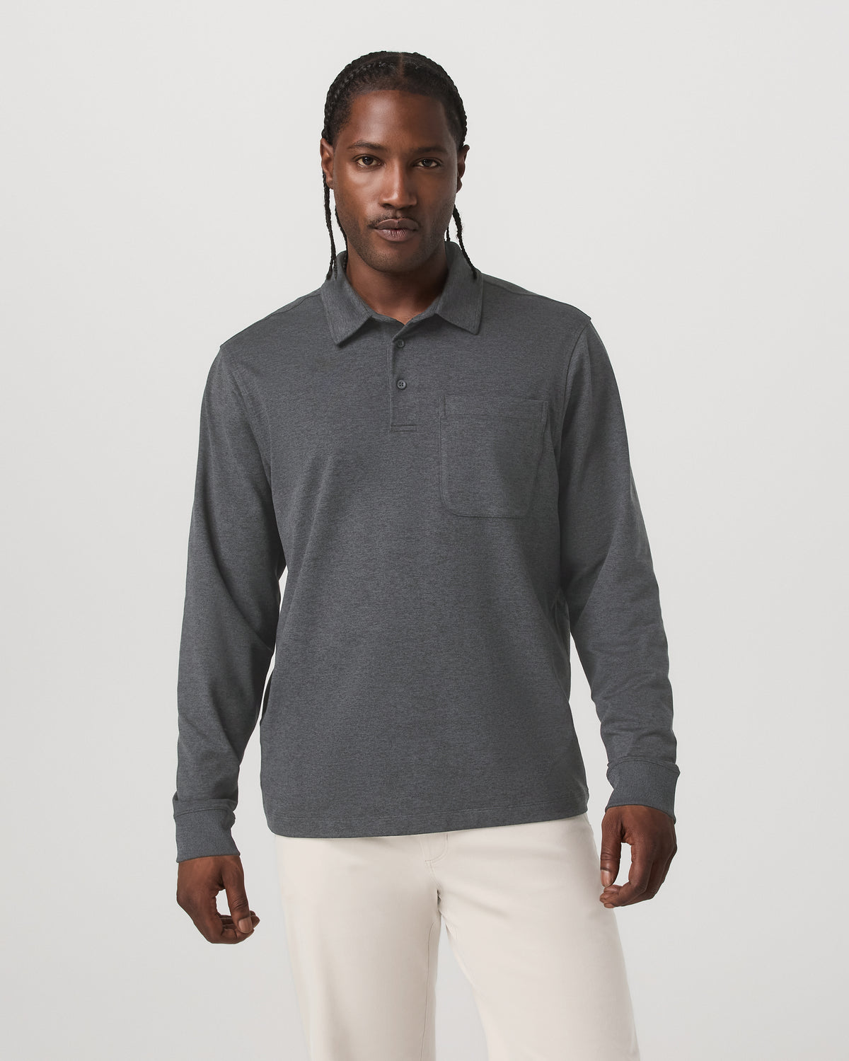 Men's Long Sleeve Coronado Rugby Charcoal Heather | Vuori Clothing