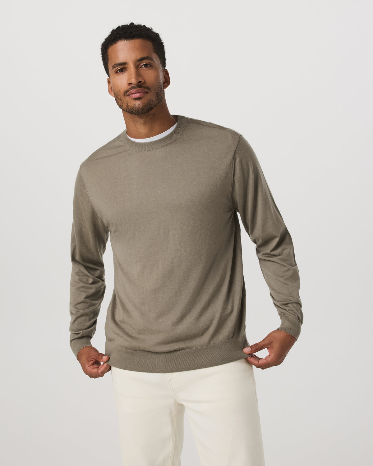Merino Fine Gauge Wool Sweater Men's Taupe Sweater | Vuori Discount