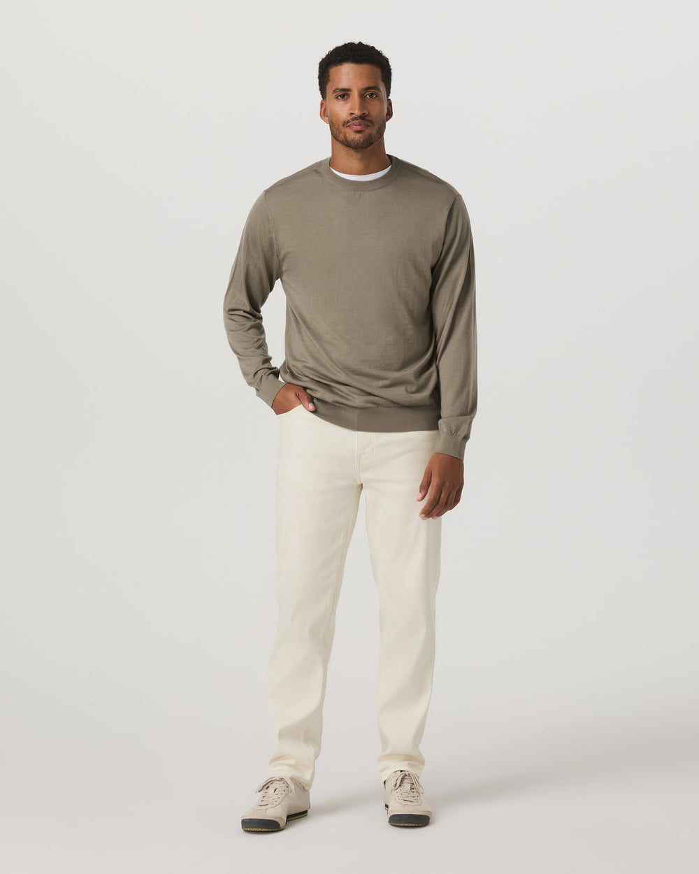 Merino Fine Gauge Wool Sweater Men's Taupe Sweater | Vuori Discount
