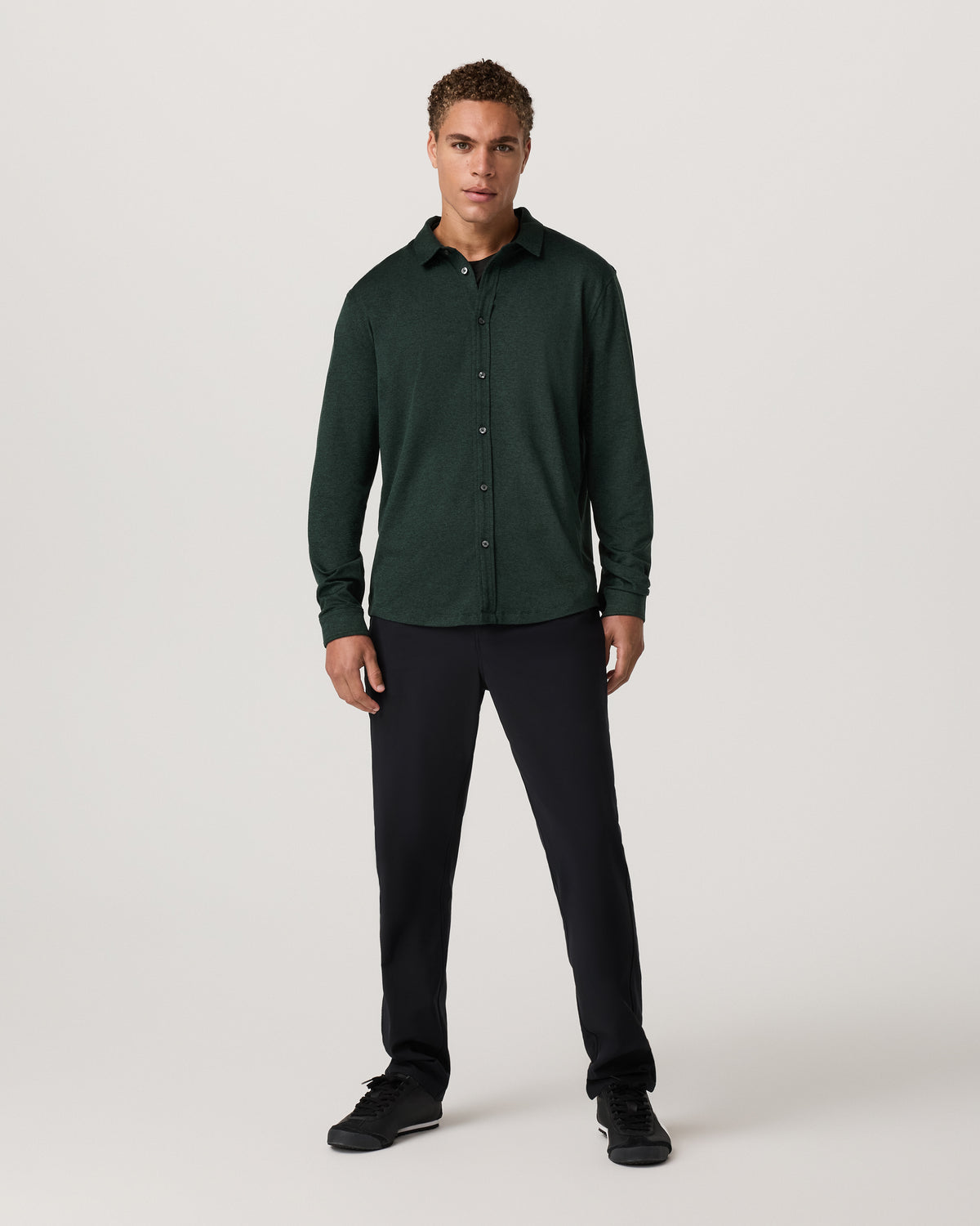 Men's Long Sleeve Ponto Button Down Evergreen Heather | Vuori US