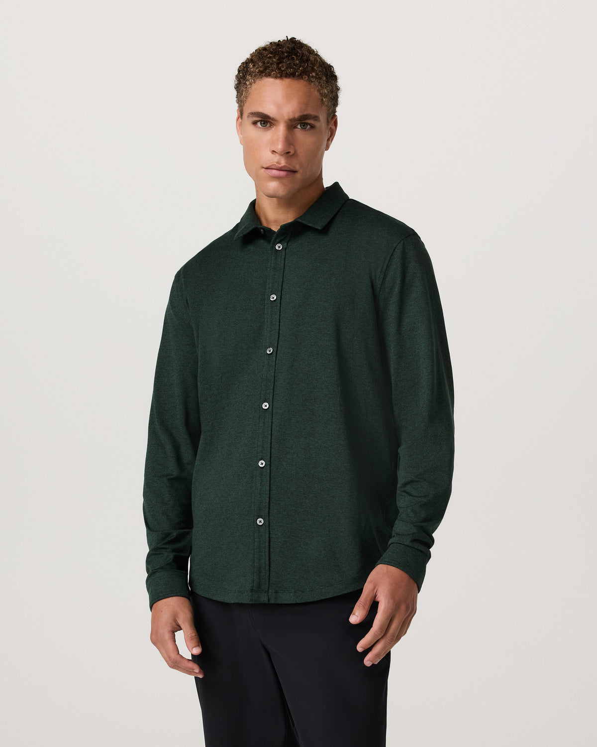 Men's Long Sleeve Ponto Button Down Evergreen Heather | Vuori US