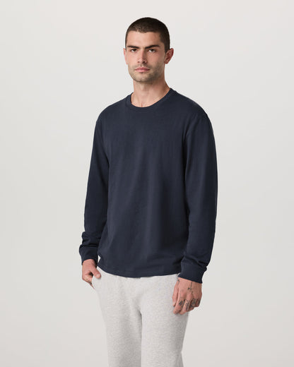 Long Sleeve Heavyweight Cotton Tee Men's Navy Shirt | Vuori