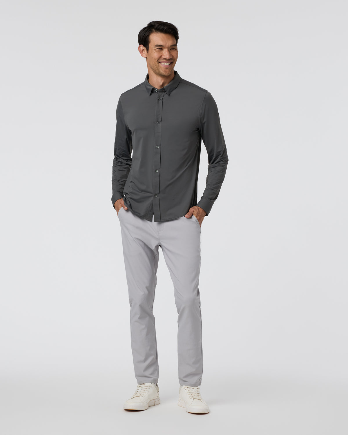 Long Sleeve TravelLite Button Down Dark Pewter | Vuori Online