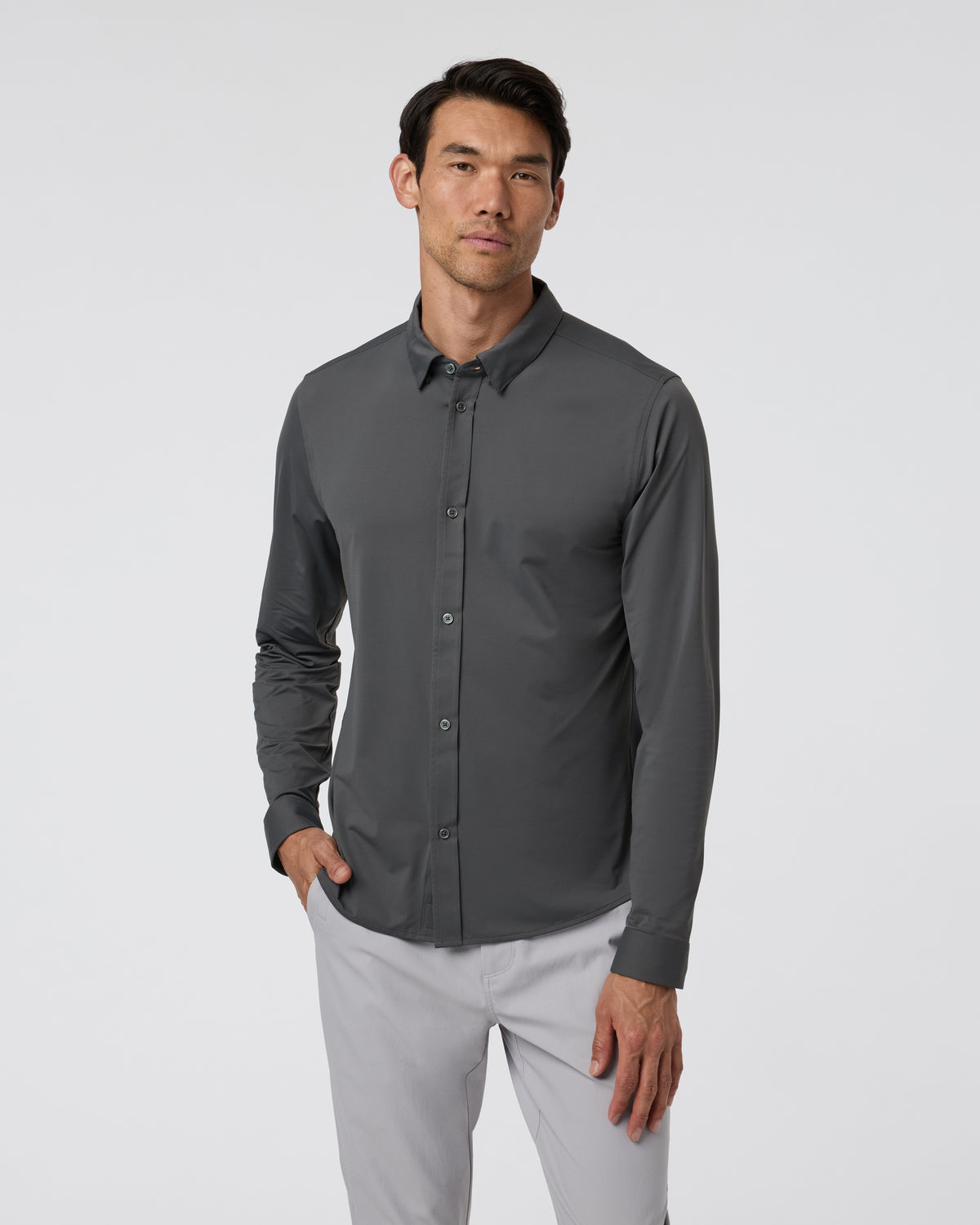 Long Sleeve TravelLite Button Down Dark Pewter | Vuori Online