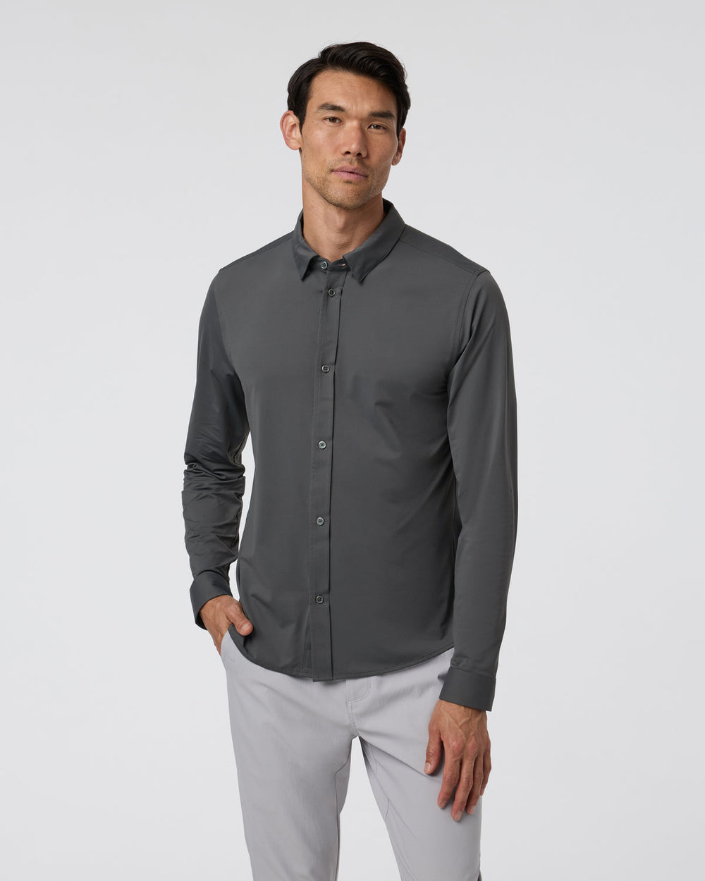 Long Sleeve TravelLite Button Down Dark Pewter | Vuori Online
