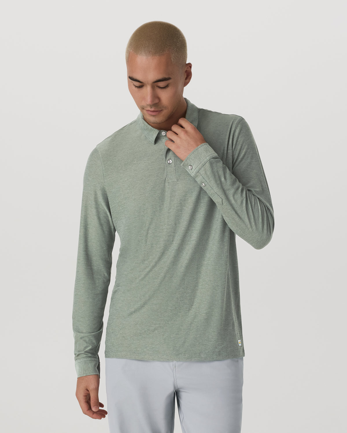 Long Sleeve Strato Tech Polo Men's Thyme Heather Shirt | Vuori Clothing