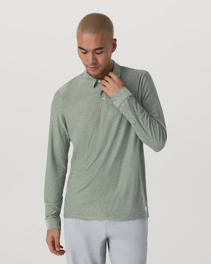 Long Sleeve Strato Tech Polo Men's Thyme Heather Shirt | Vuori Clothing