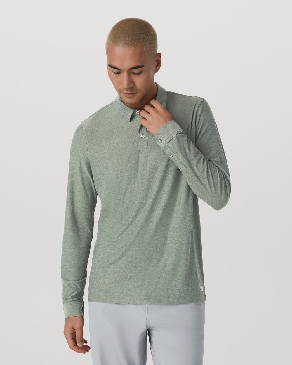 Long Sleeve Strato Tech Polo Men's Thyme Heather Shirt | Vuori Clothing