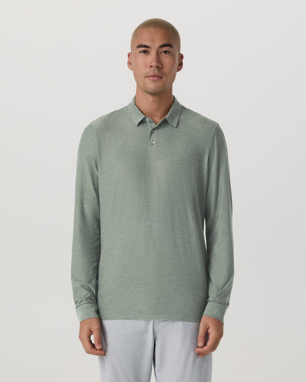 Long Sleeve Strato Tech Polo Men's Thyme Heather Shirt | Vuori Clothing