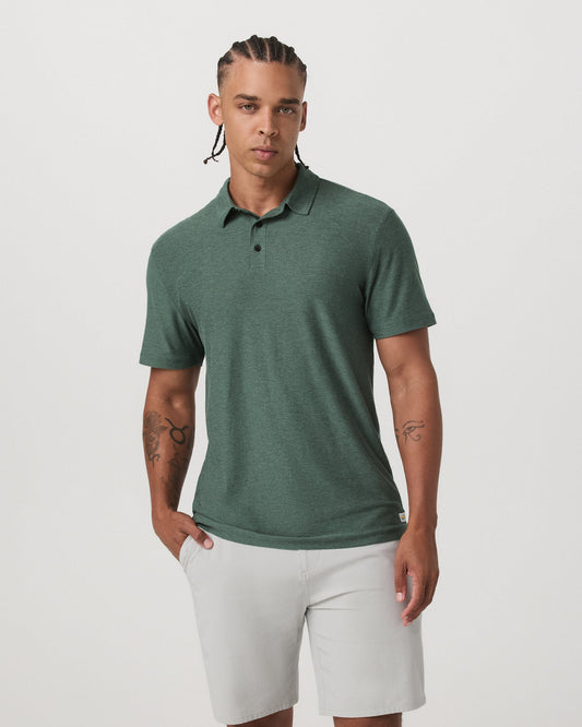 Strato Tech Polo Men's Agate Green Heather Polo Shirt | Vuori US
