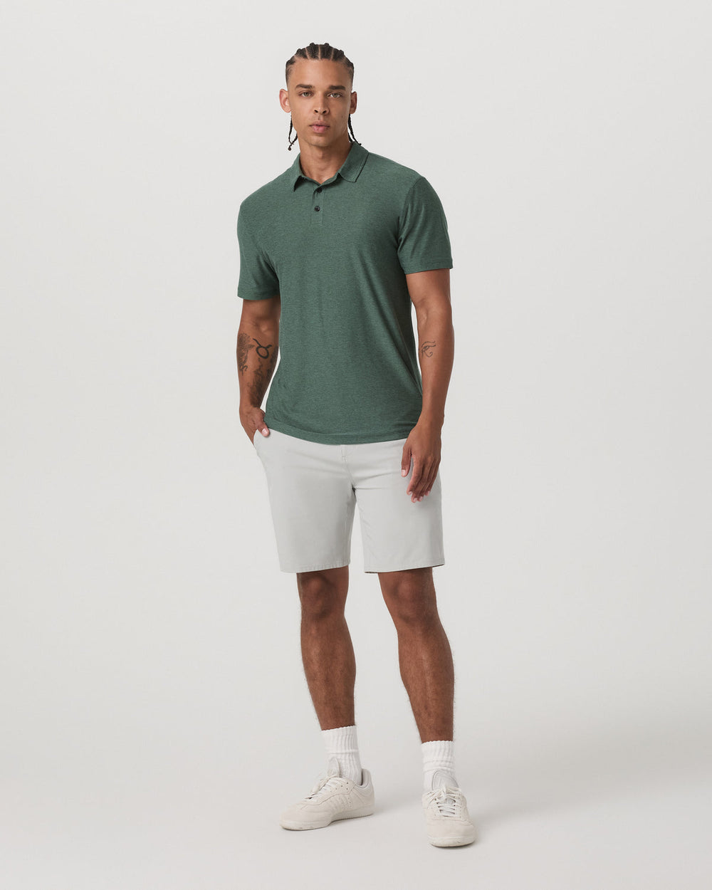 Strato Tech Polo Men's Agate Green Heather Polo Shirt | Vuori US