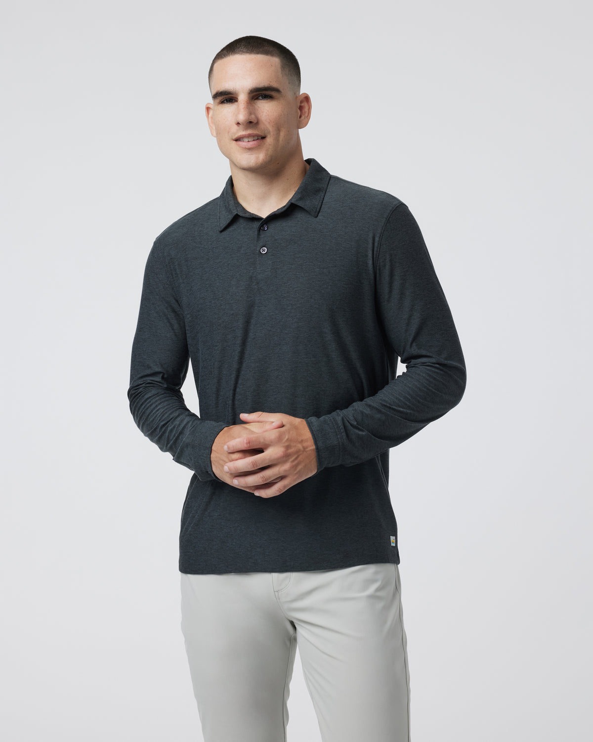 Long Sleeve Strato Tech Polo Charcoal Heather | Vuori Clothing