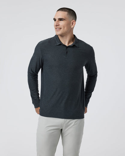Long Sleeve Strato Tech Polo Charcoal Heather | Vuori Clothing
