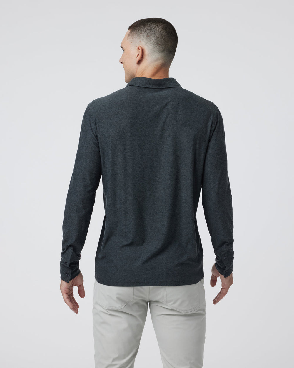 Long Sleeve Strato Tech Polo Charcoal Heather | Vuori Clothing