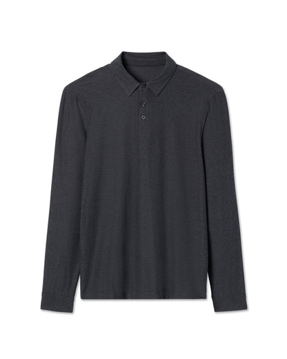 Long Sleeve Strato Tech Polo Charcoal Heather | Vuori Clothing