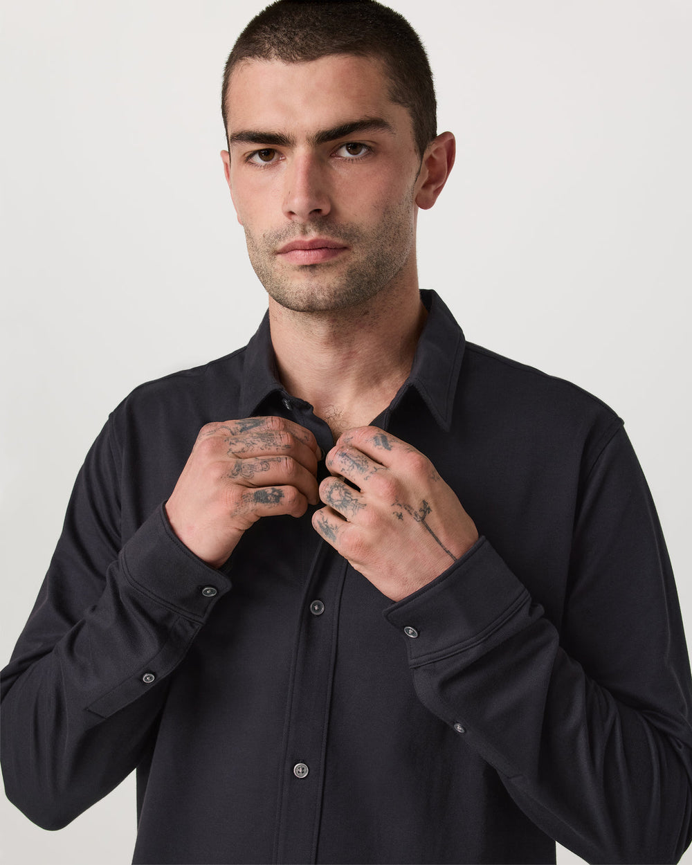 Long Sleeve Knit Oxford Button Down Men's Black Shirt | Vuori On sale