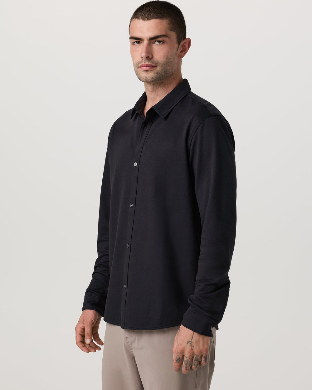 Long Sleeve Knit Oxford Button Down Men's Black Shirt | Vuori On sale