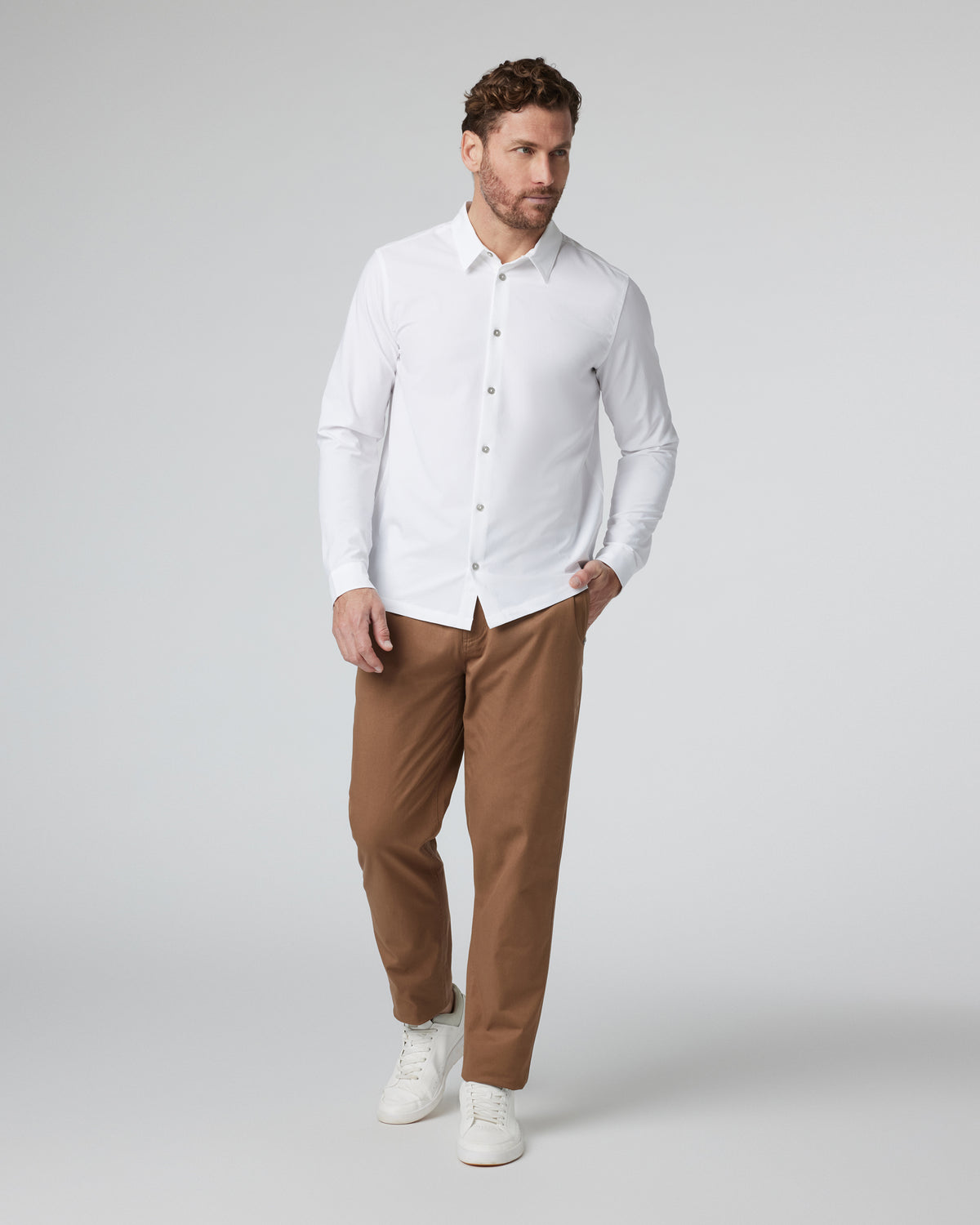 Long Sleeve Manhattan Button Down Men's White Shirt | Vuori Online