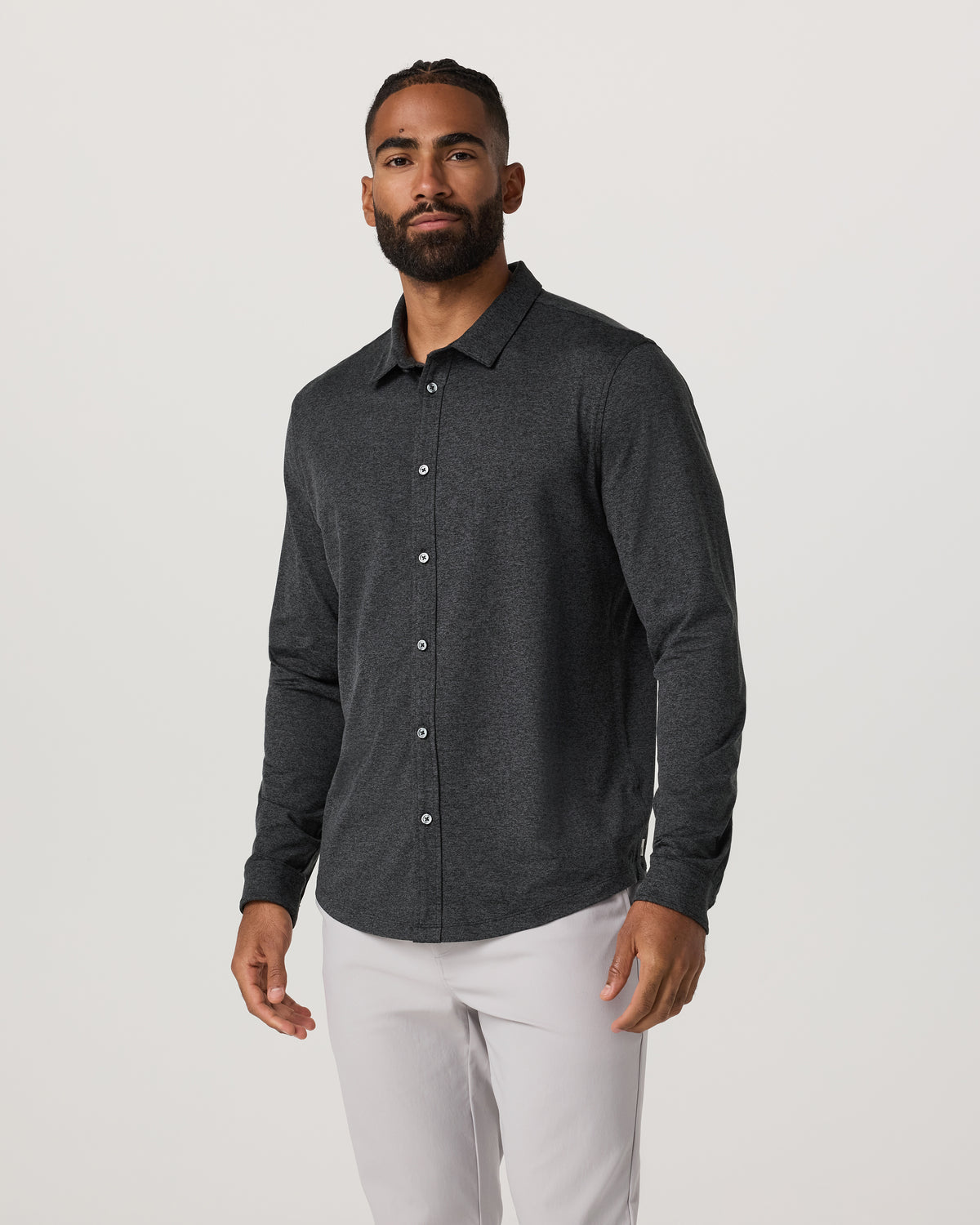 Men's Long Sleeve Ponto Button Down Charcoal Heather | Vuori US