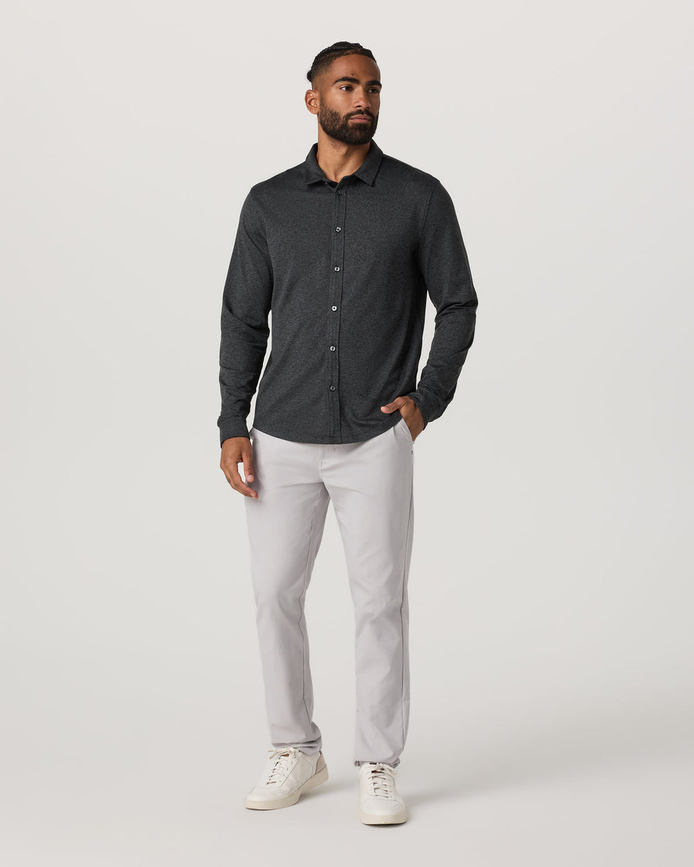 Men's Long Sleeve Ponto Button Down Charcoal Heather | Vuori US