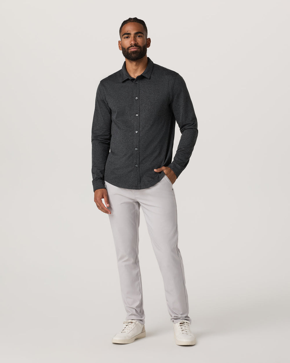 Men's Long Sleeve Ponto Button Down Charcoal Heather | Vuori US