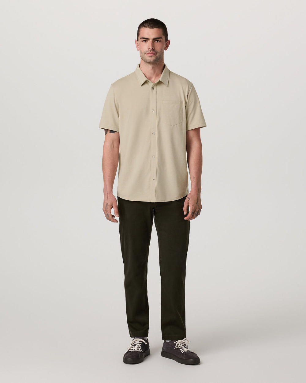Short Sleeve Knit Oxford Button Down - Classic Fit Trench | Vuori Clothing