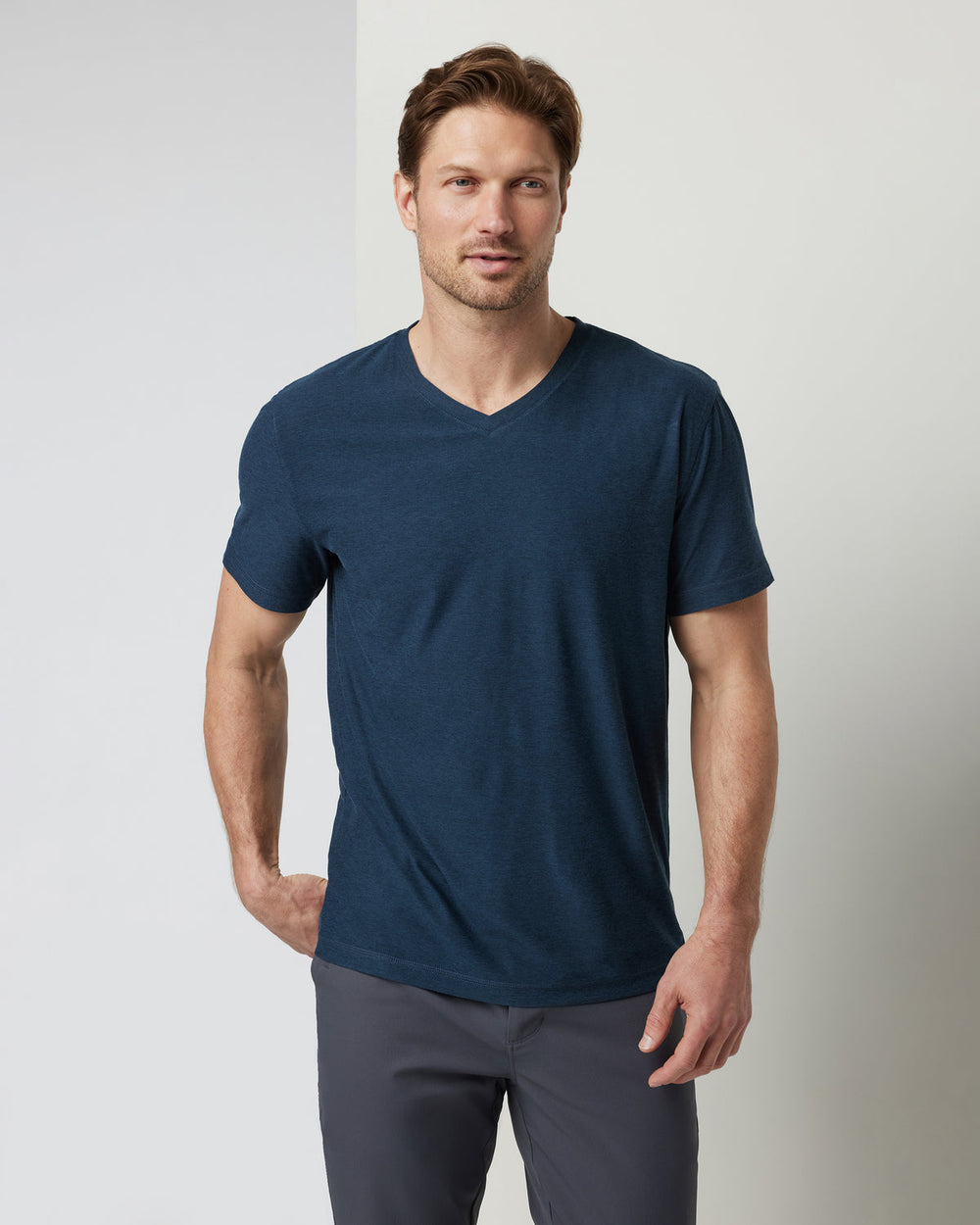 Strato Tech V-Neck Men's Navy Workout Shirt | Vuori Online