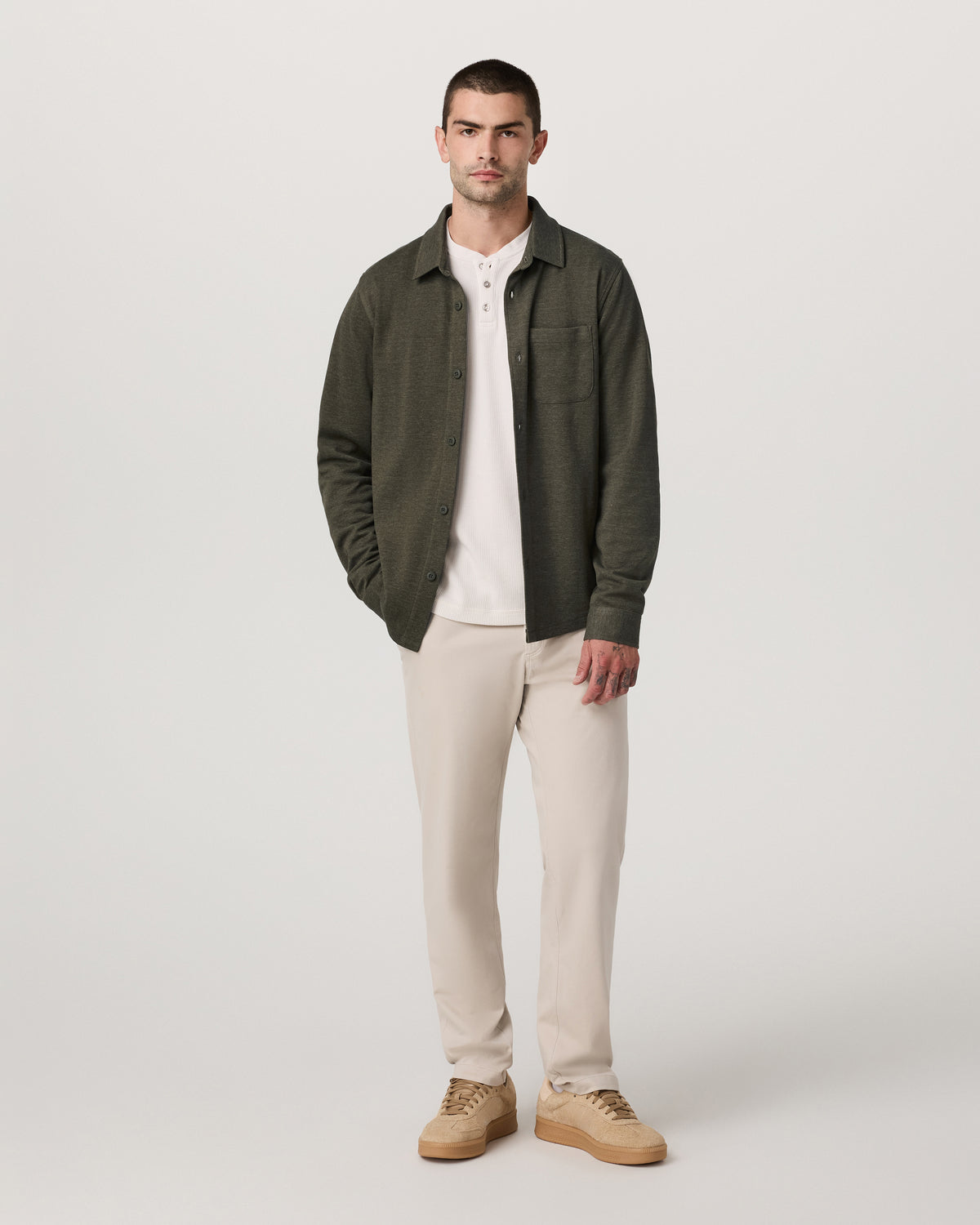 Jeffreys Overshirt Men's Olive Heather Button-Up Shirt | Vuori Online