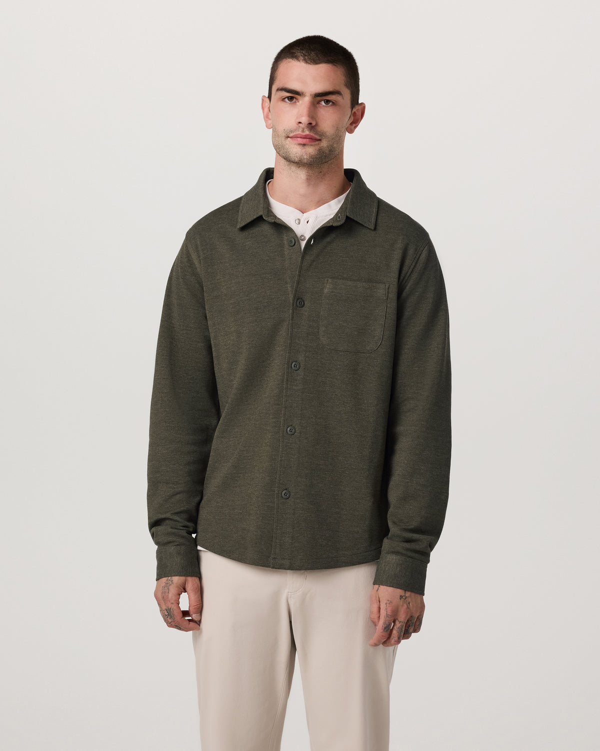Jeffreys Overshirt Men's Olive Heather Button-Up Shirt | Vuori Online