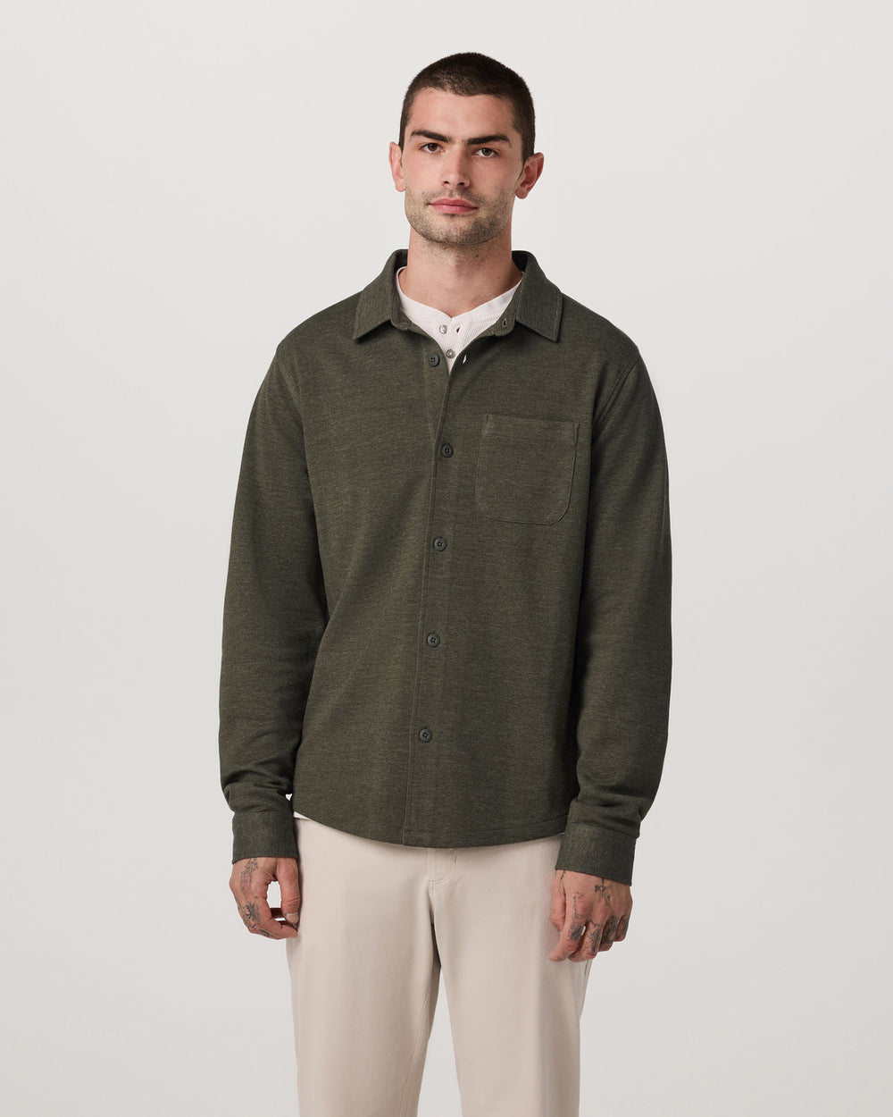 Jeffreys Overshirt Men's Olive Heather Button-Up Shirt | Vuori Online