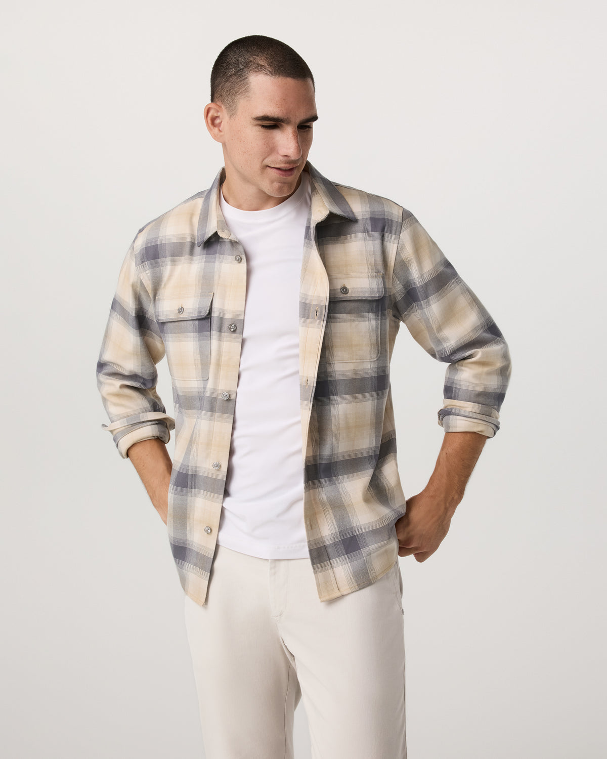 Long Sleeve Flannel Button Down Men's Cavern Grey Shirt | Vuori US