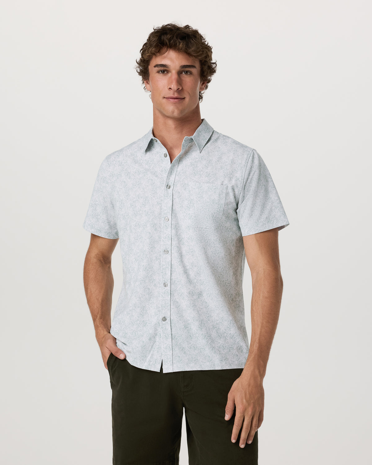 Short Sleeve Bridge Button Down Men's Frost Grey Shirt | Vuori Clothing