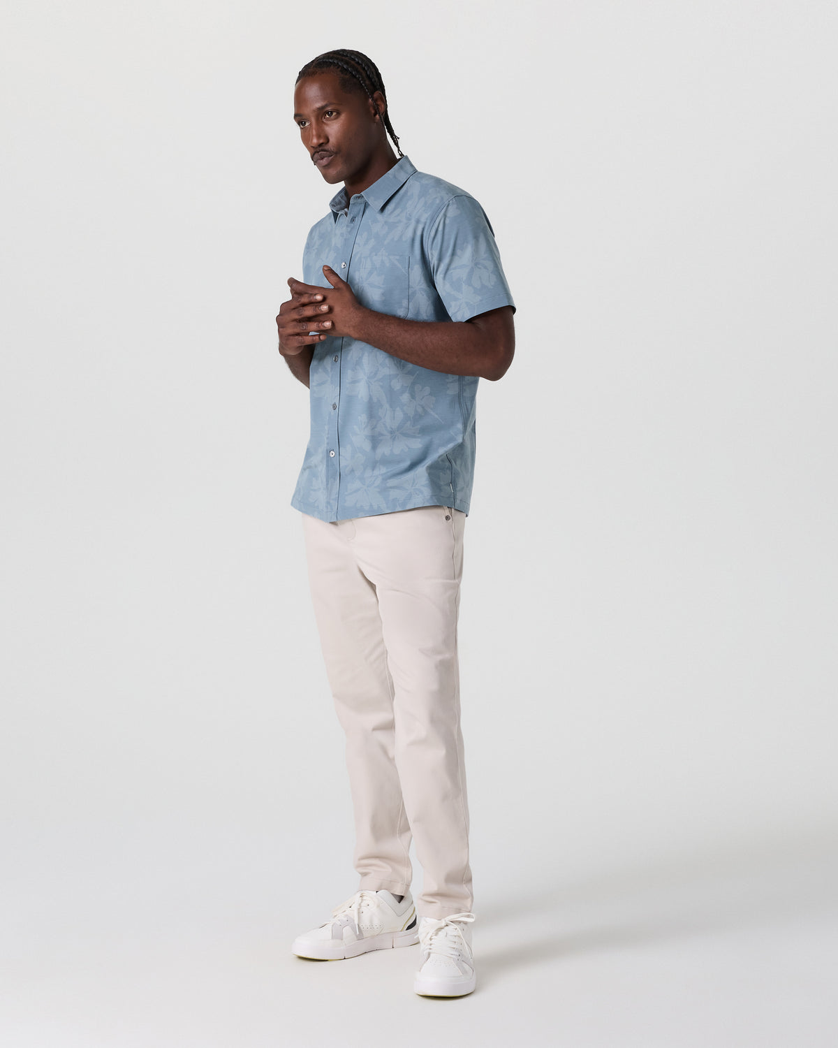 Short Sleeve Bridge Button Down Dusty Blue Plumeria | Vuori Clothing