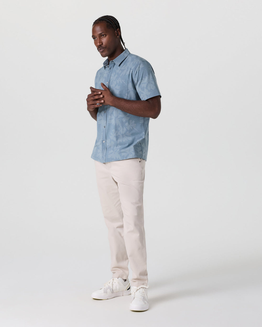Short Sleeve Bridge Button Down Dusty Blue Plumeria | Vuori Clothing