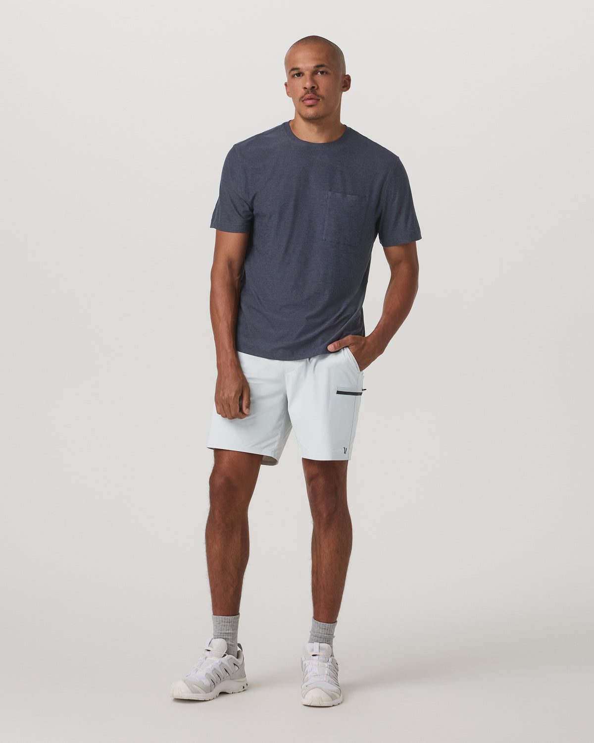 Short Sleeve Strato Pocket Tee-Relaxed Fit Dark Azure Heather | Vuori Clothing