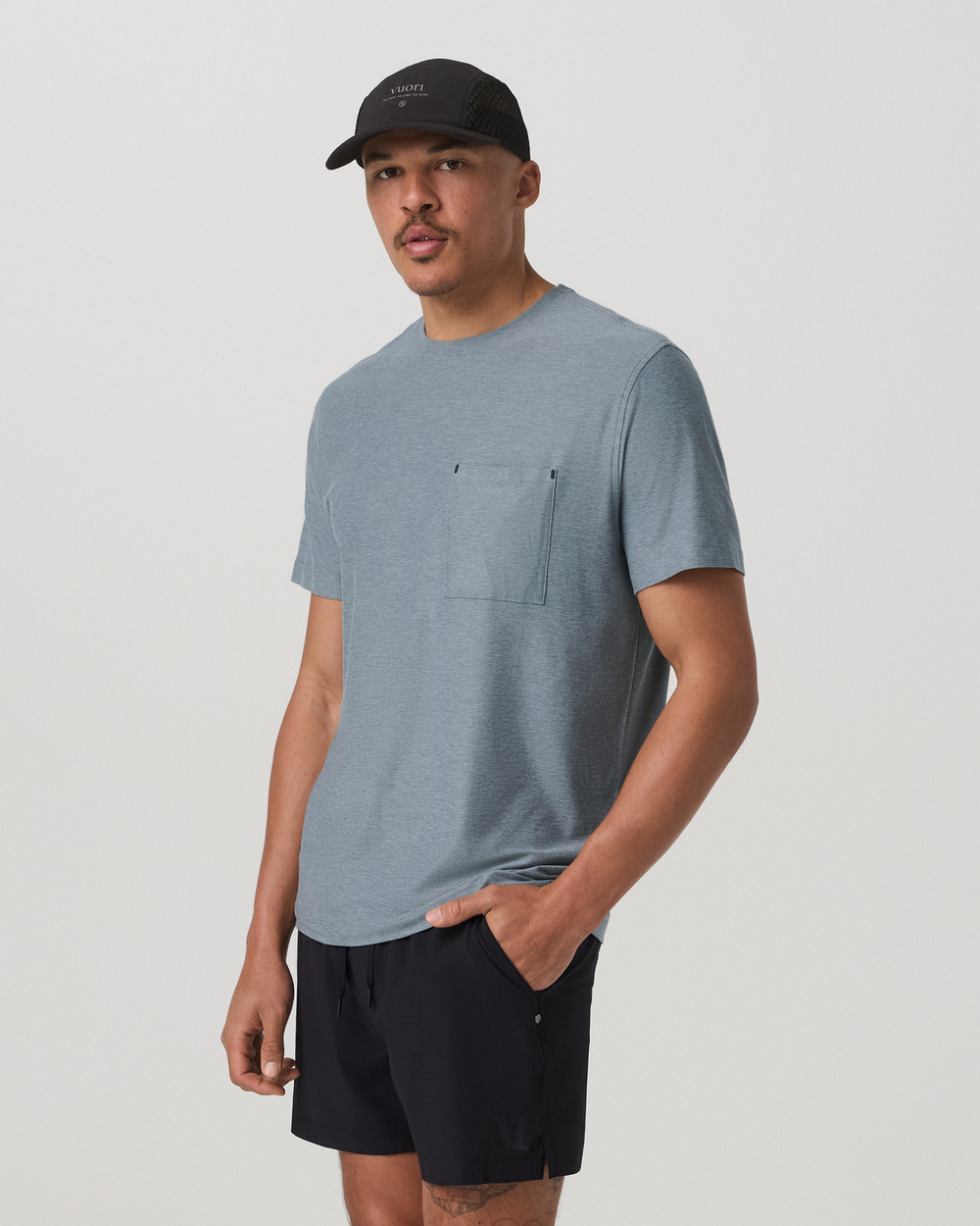 Short Sleeve Strato Pocket Tee-Relaxed Fit Dusty Blue Heather | Vuori Discount