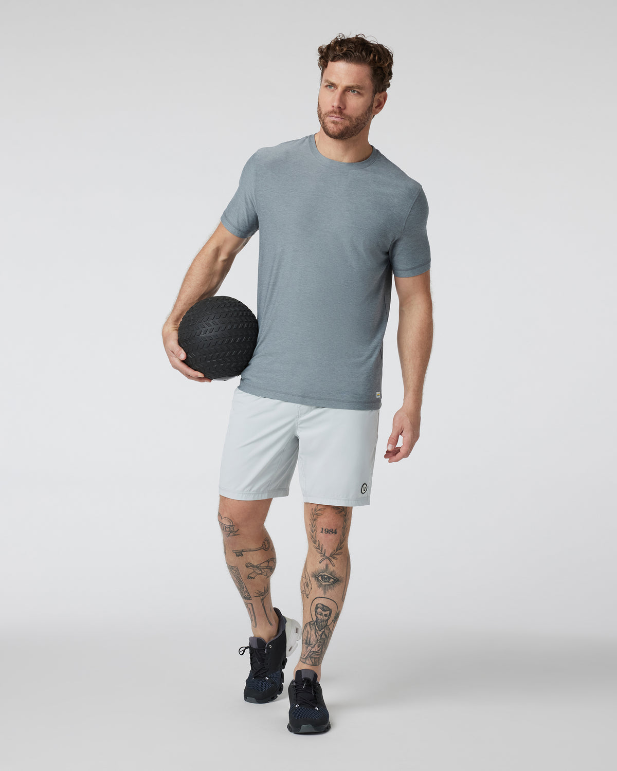 Strato Tech Tee Dusty Blue Heather Workout Shirt | Vuori Clothing