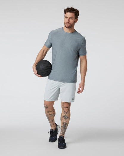 Strato Tech Tee Dusty Blue Heather Workout Shirt | Vuori Clothing