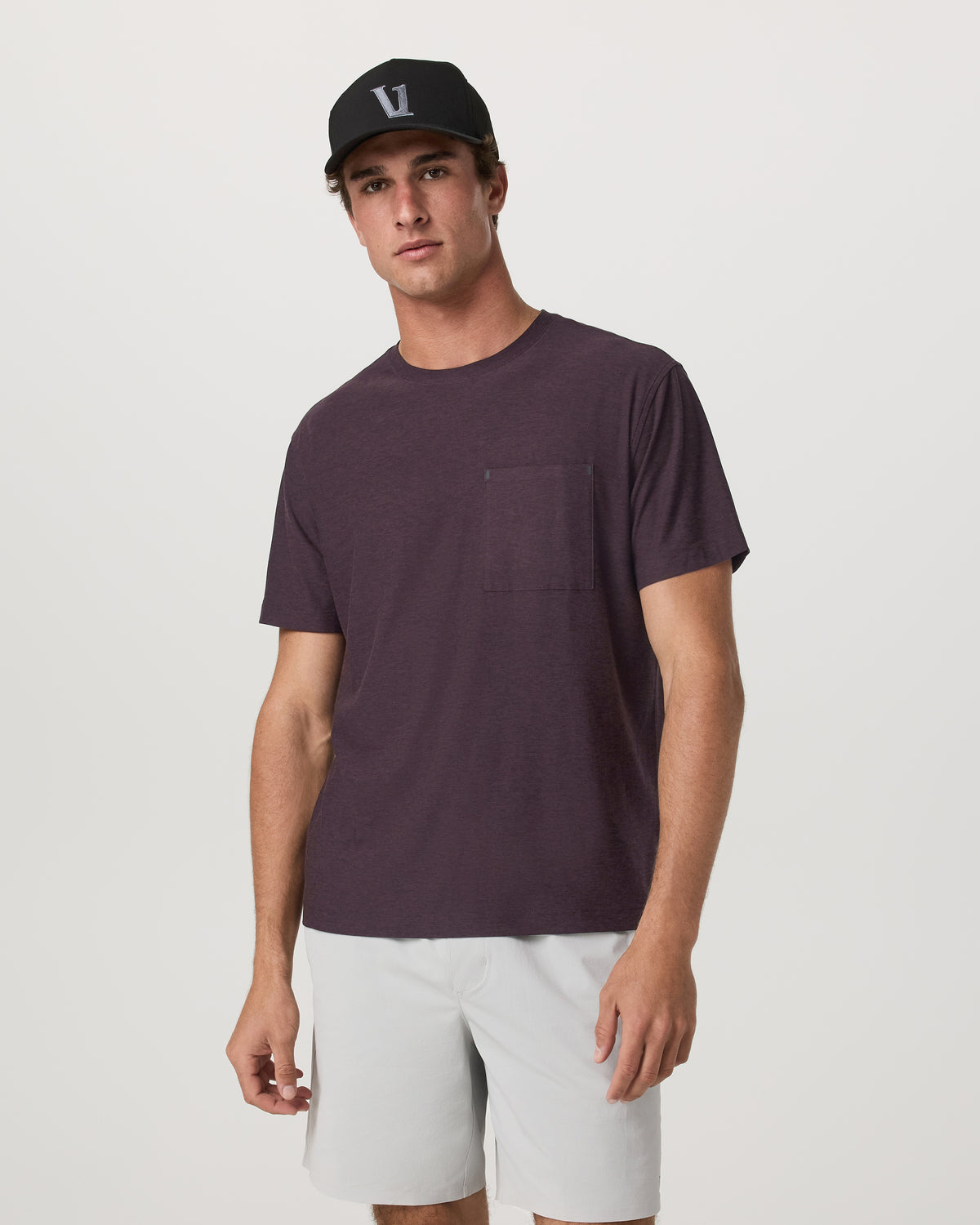 Short Sleeve Strato Pocket Tee - Relaxed Fit Raisin Heather | Vuori Clothing