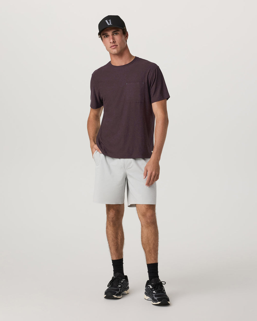 Short Sleeve Strato Pocket Tee - Relaxed Fit Raisin Heather | Vuori Clothing