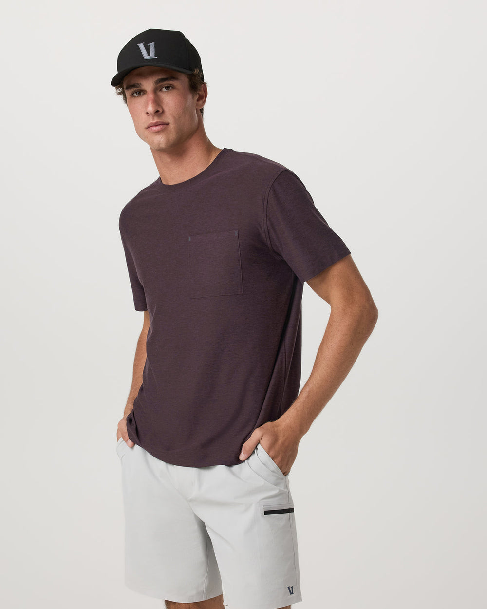 Short Sleeve Strato Pocket Tee - Relaxed Fit Raisin Heather | Vuori Clothing