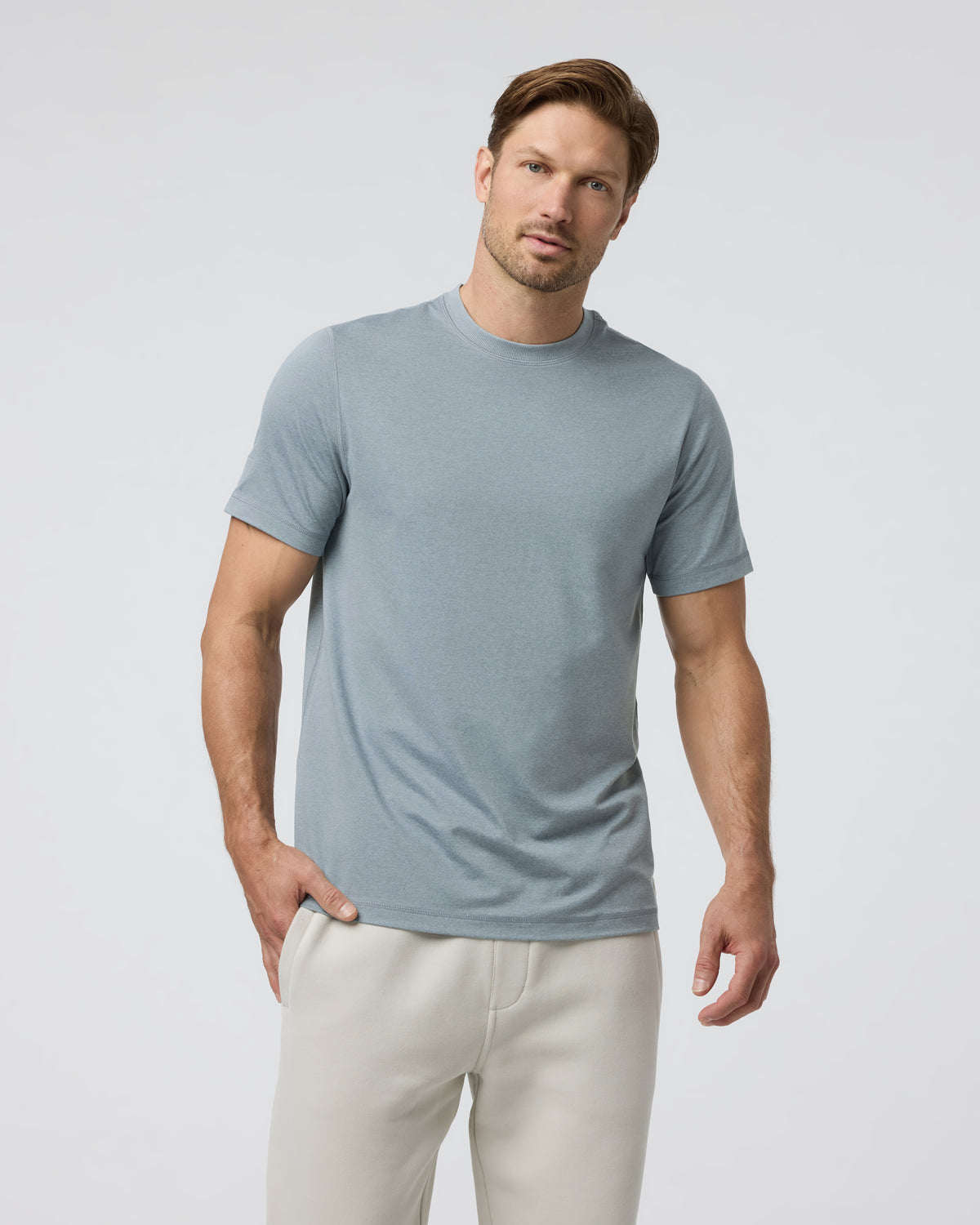 Short Sleeve Ponto Performance Tee Dusty Blue Heather | Vuori Online