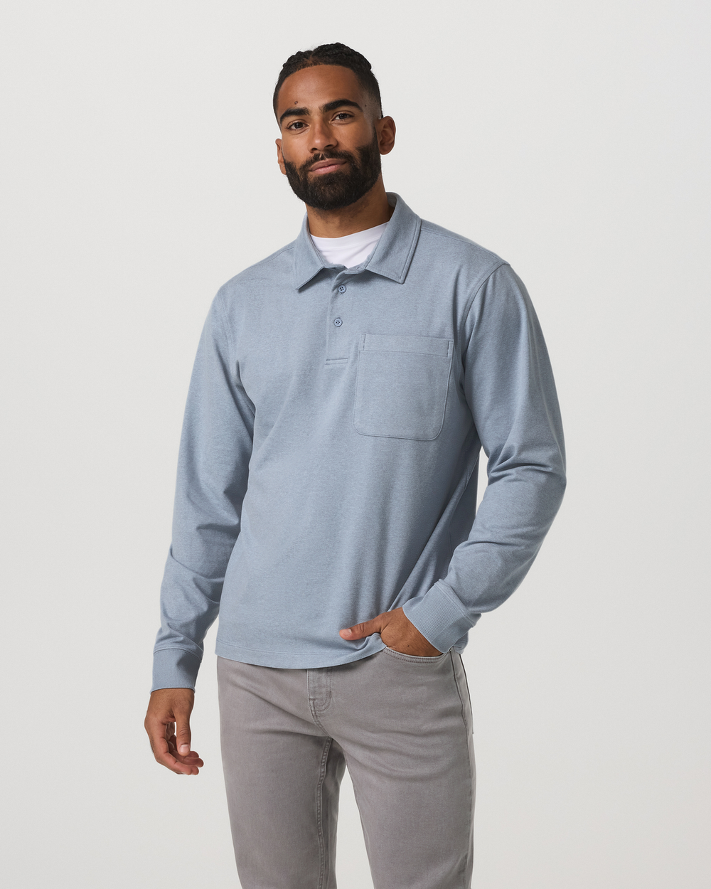 Men's Long Sleeve Coronado Rugby Shirt Blue Dusk Heather | Vuori US