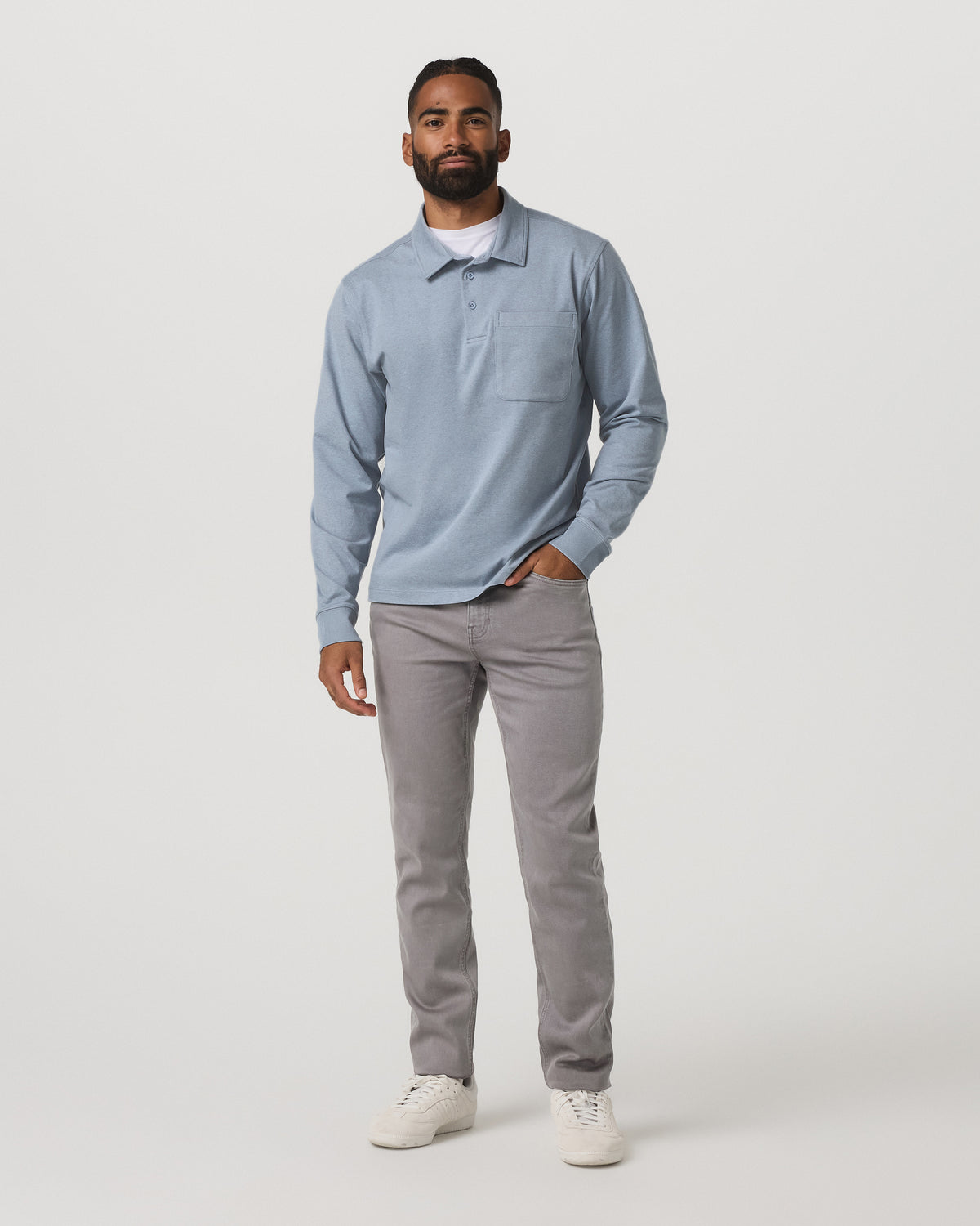 Men's Long Sleeve Coronado Rugby Shirt Blue Dusk Heather | Vuori US