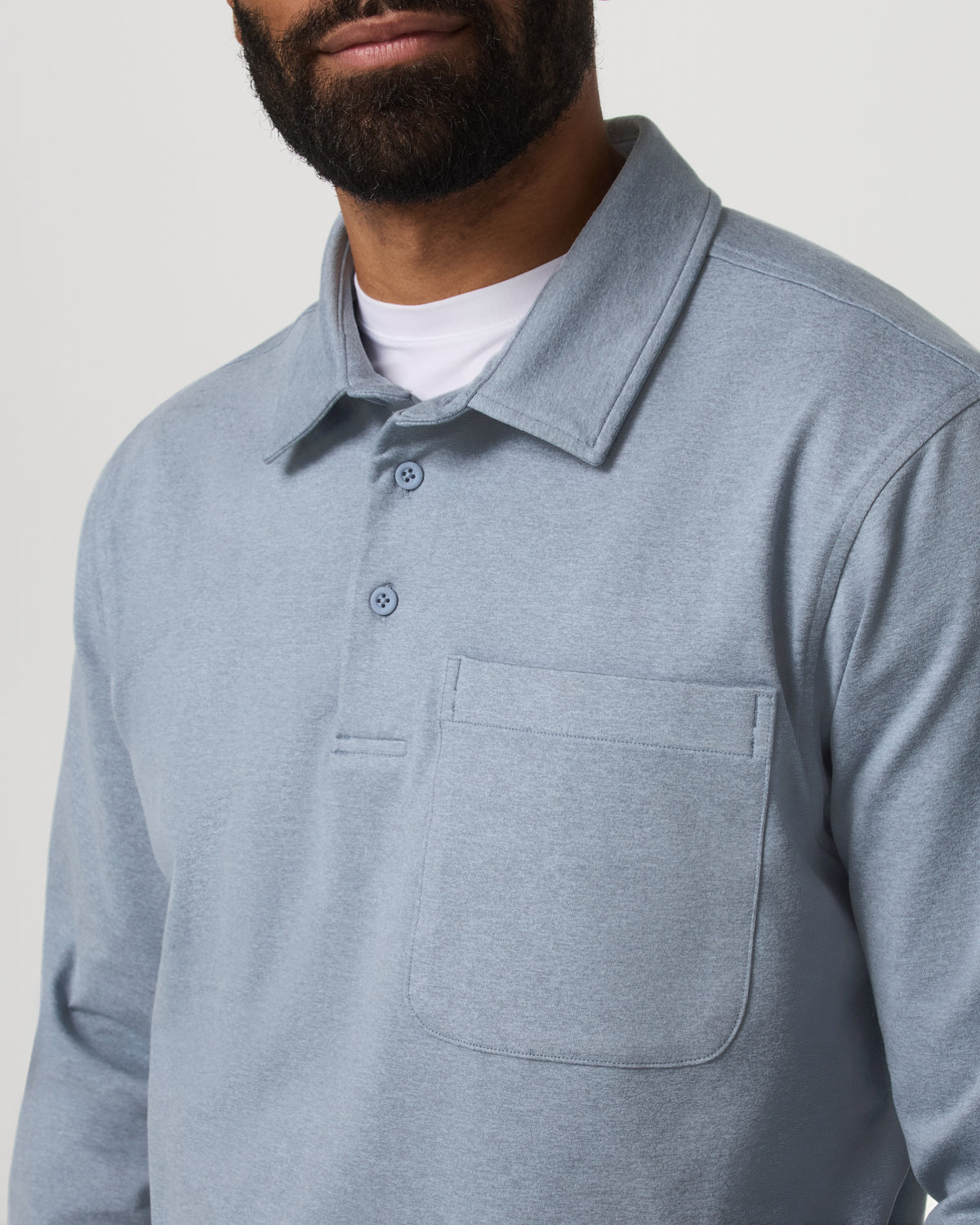 Men's Long Sleeve Coronado Rugby Shirt Blue Dusk Heather | Vuori US