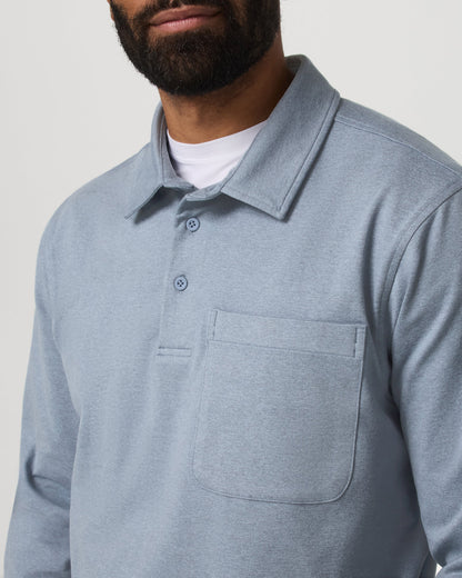 Men's Long Sleeve Coronado Rugby Shirt Blue Dusk Heather | Vuori US